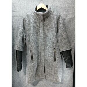 Vince Camuto Moto Jacket Women's‎ M Gray Tweed Black Faux Leather Sleeve Pockets